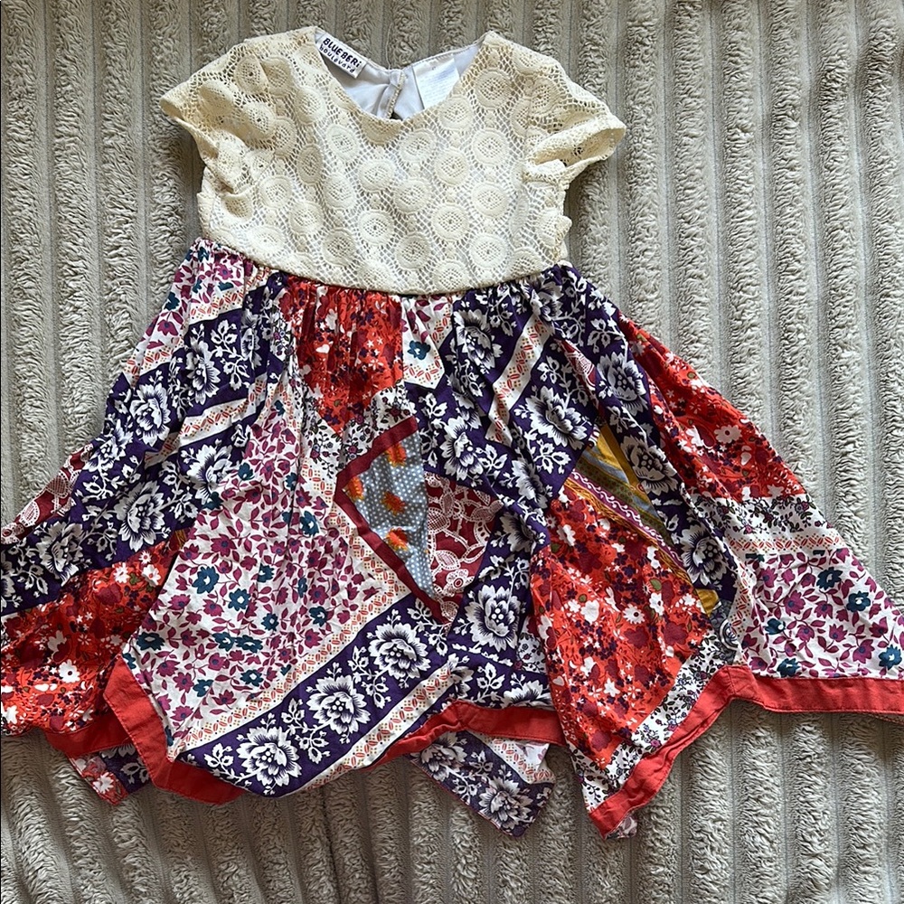 Floral Patchwork Dress with Lace Top